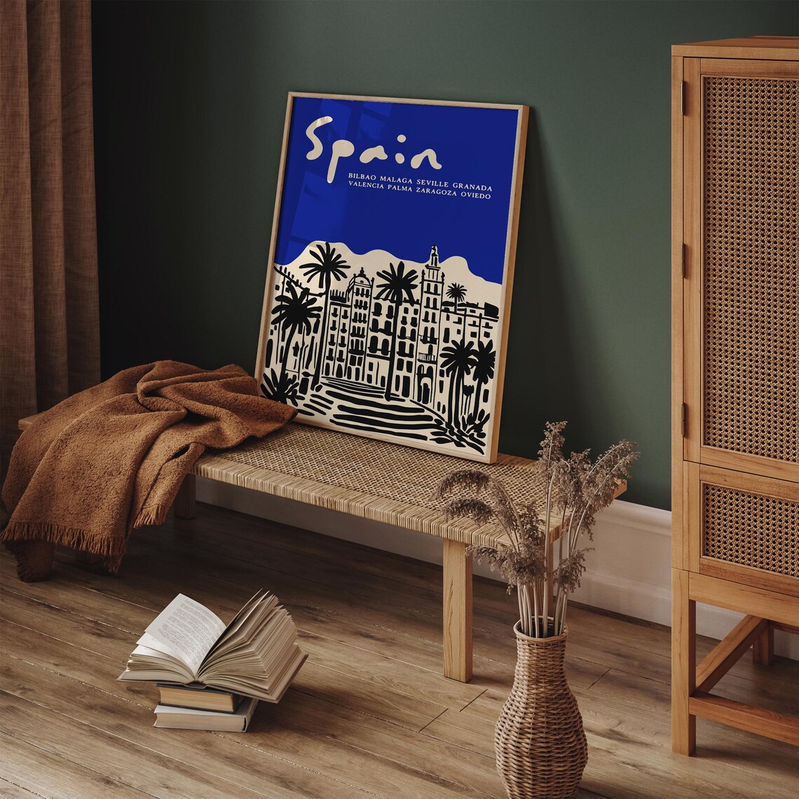 Spain Blue Palm Skyline Zaragoza Oviedo Cityscape Travel Poster - Image 3