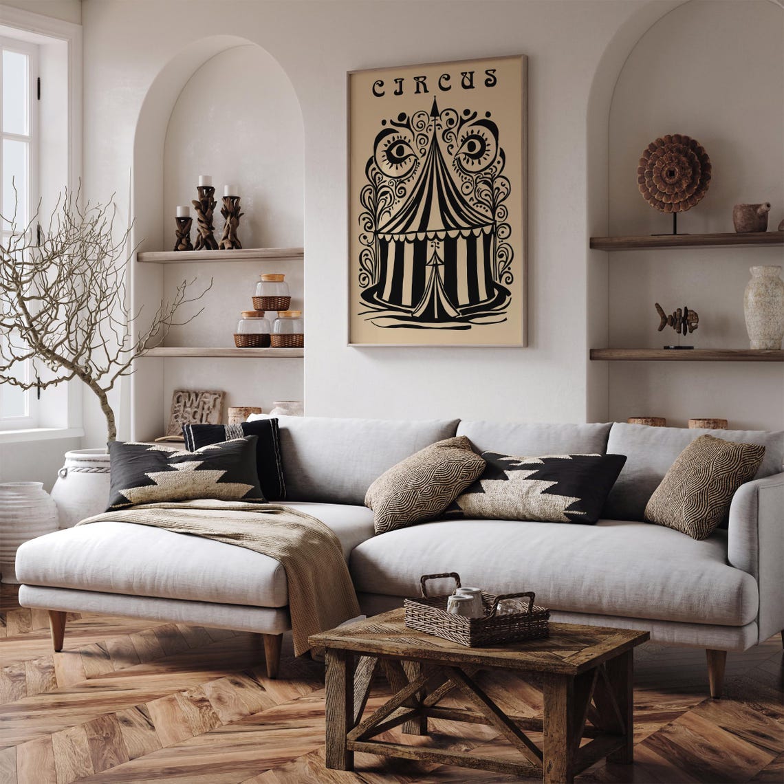 Circus Big Top Tent Mystical Eyes Black Beige Whimsical Decor Poster - Image 6