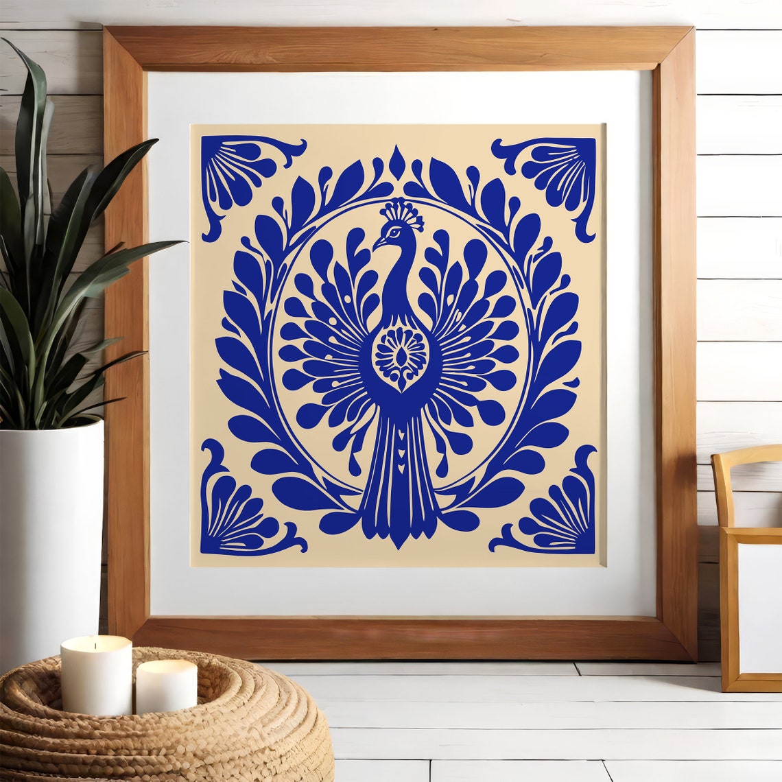Blue Peacock Mandala Tile Pattern Ornamental Bird Art Poster - Image 2