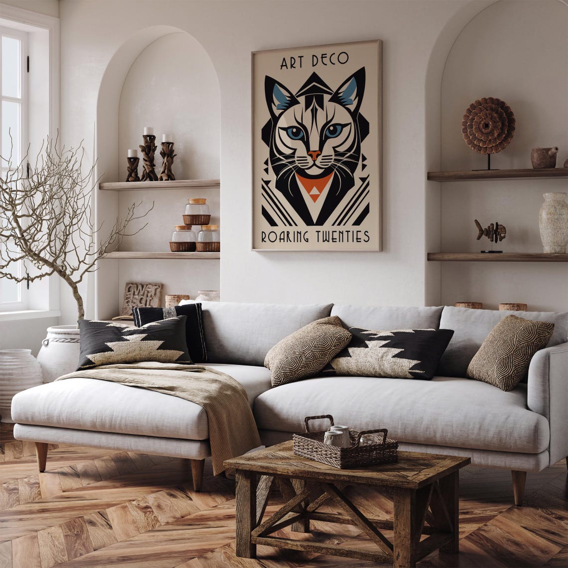Art Deco Cat Head Blue Eyes Roaring Twenties Geometric Poster - Image 6