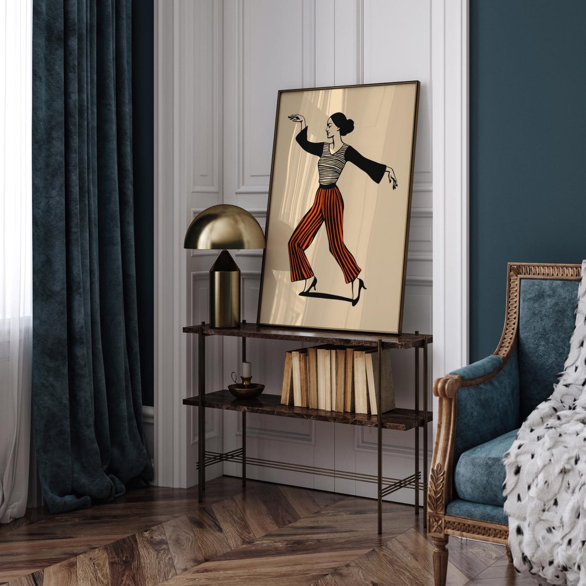 Retro Dancer in Red Striped Pants Mid Century Illustration Poster - Image 5