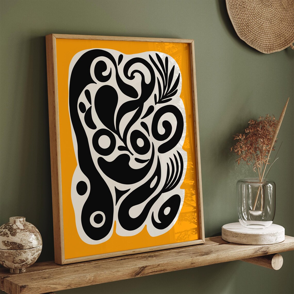 Abstract Black Fluid Line Organic Swirls Bold Blue Art Poster - Image 2