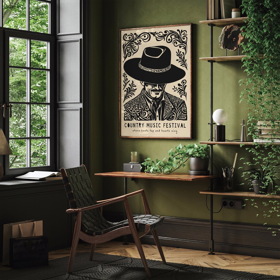 Country Music Festival Cowboy Hat Black Beige Western Decor Poster - Image 3