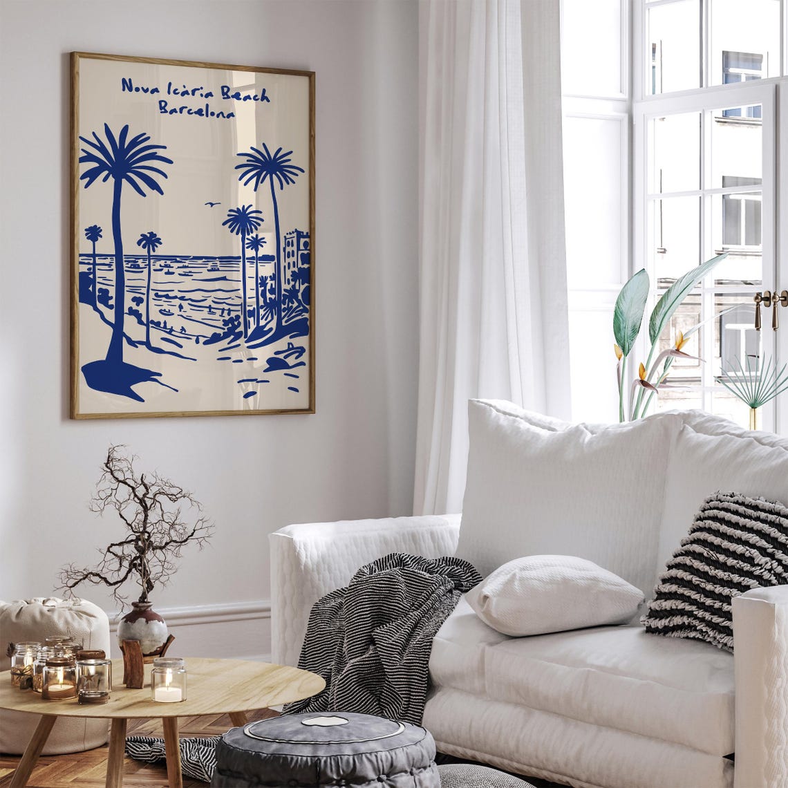 Nova Icaria Beach Barcelona Blue Palm Trees Coastal Scene Poster - Image 6