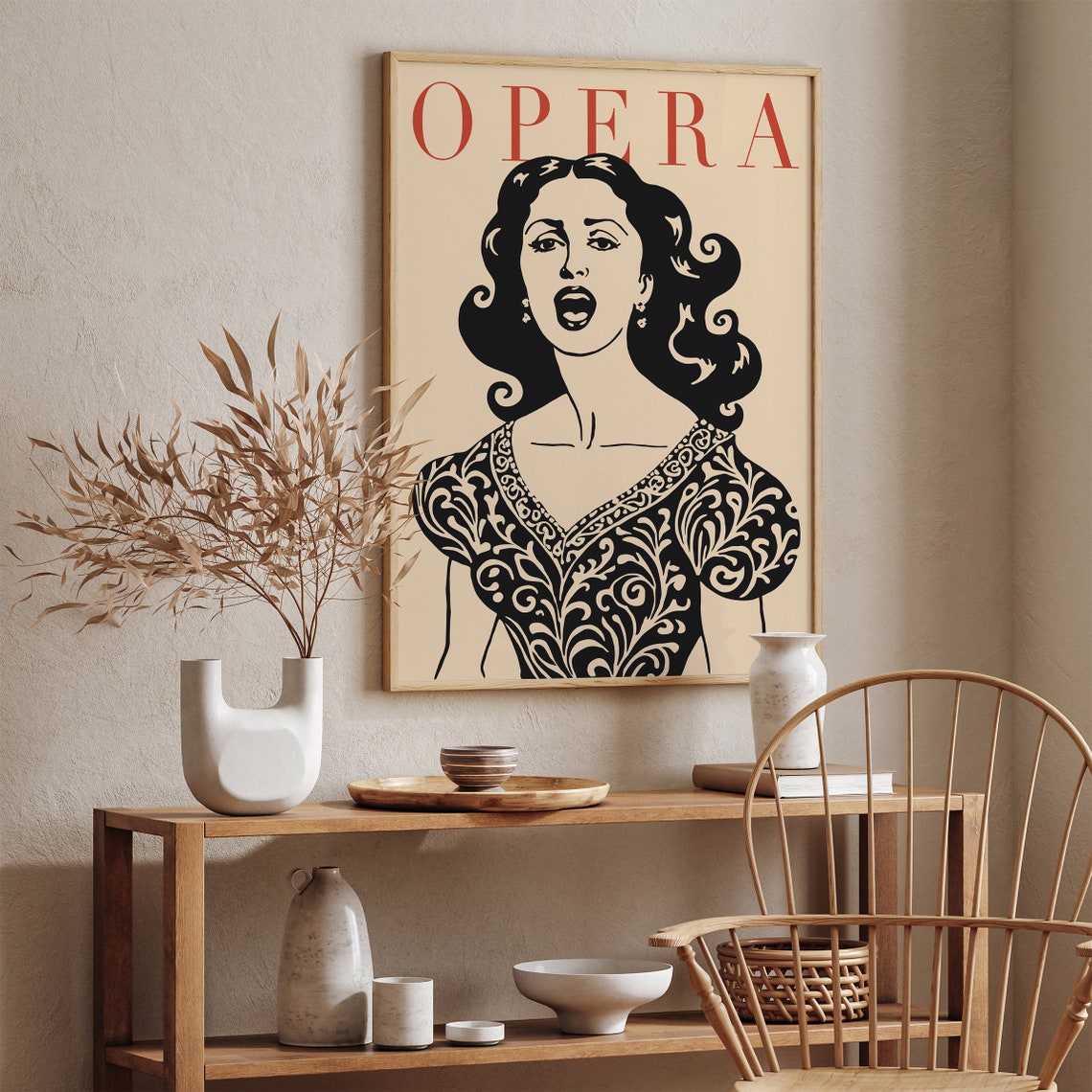 Vintage Opera Diva Singing Portrait Bold Red Black Retro Poster - Image 4