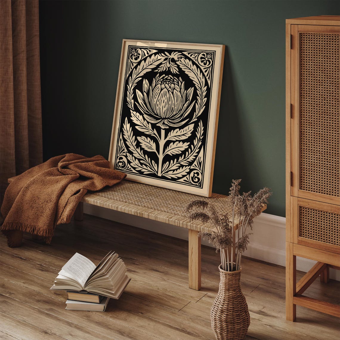 Vintage Artichoke Black Ink Linocut Botanical Kitchen Art Poster - Image 5