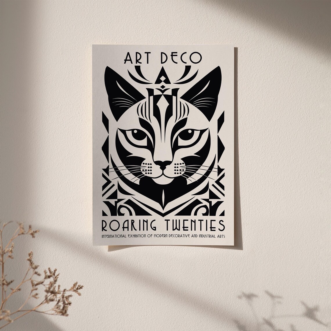 Art Deco Roaring Twenties Black and White Geometric Cat Poster - Image 6