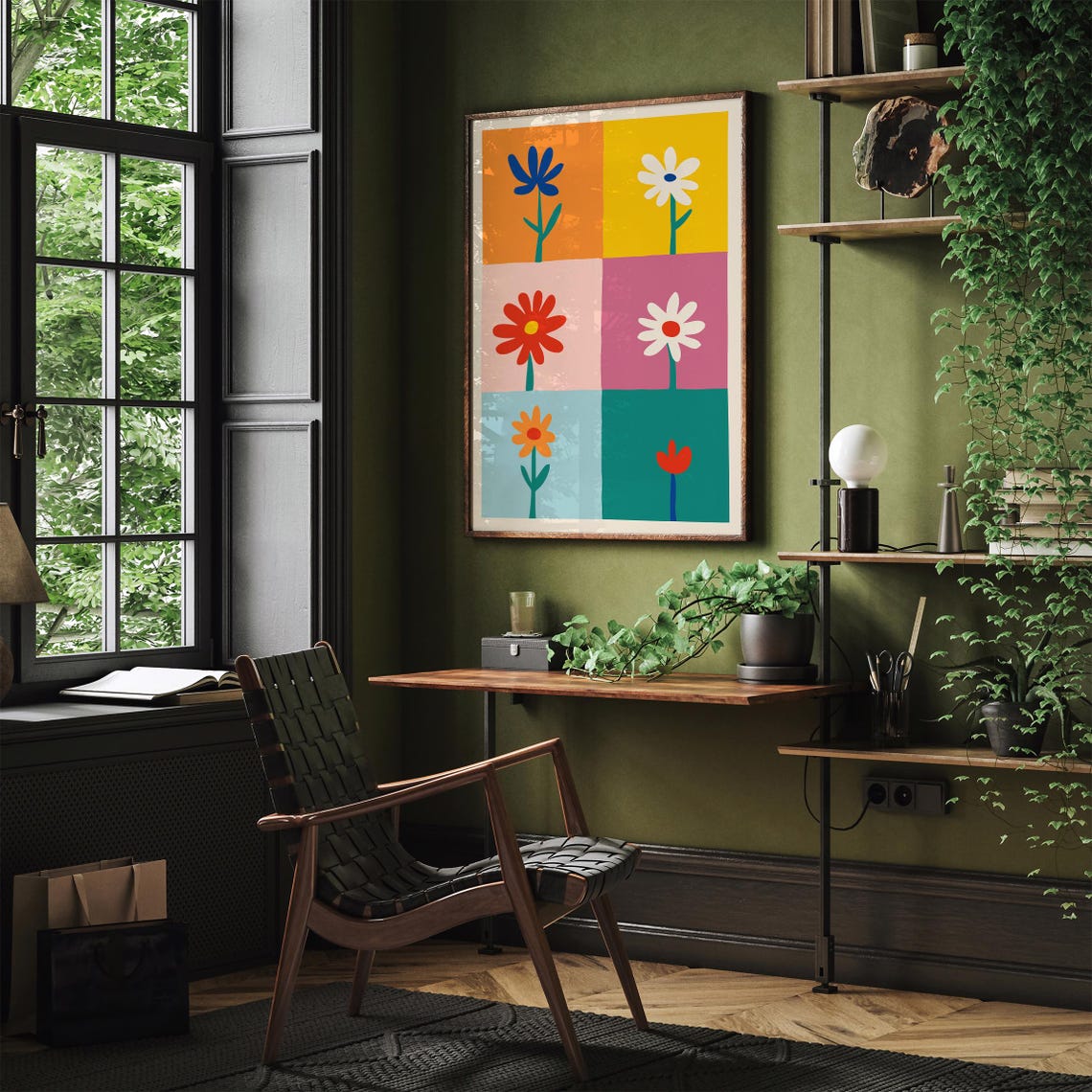 Retro 70s Six Panel Bold Colorful Blooming Flowers Grid Poster - Image 3