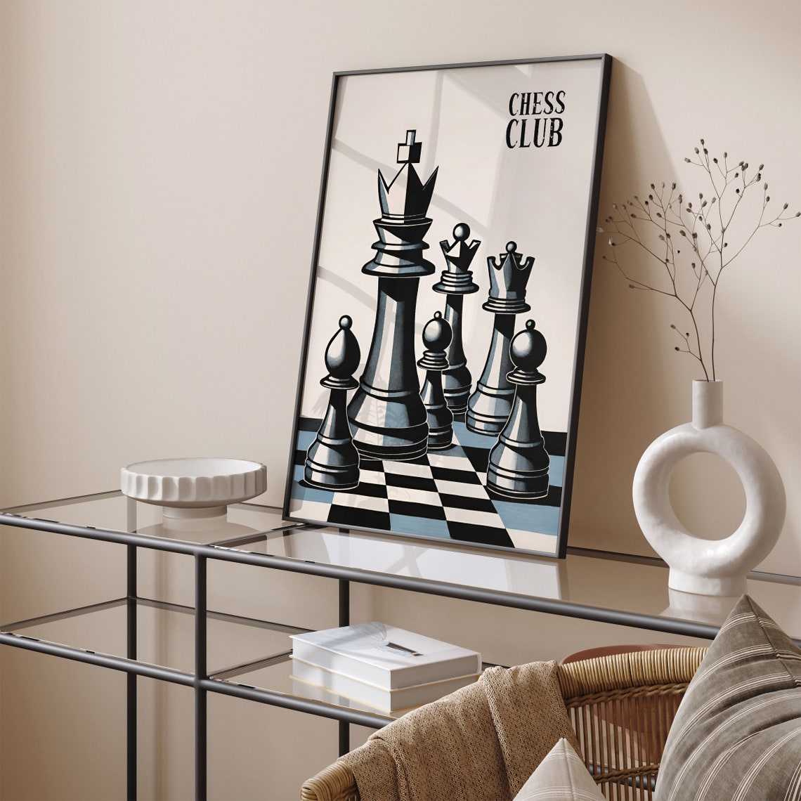 Monochrome Chess Club Black and White Pieces Graphic Strategy Poster - Image 5
