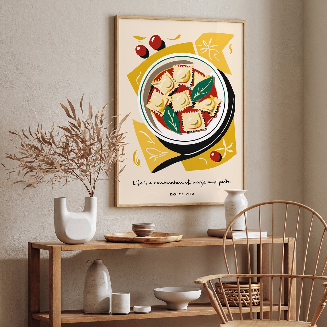 Ravioli Bowl Dolce Vita Life Is Magic and Pasta Italian Food Poster - Image 3