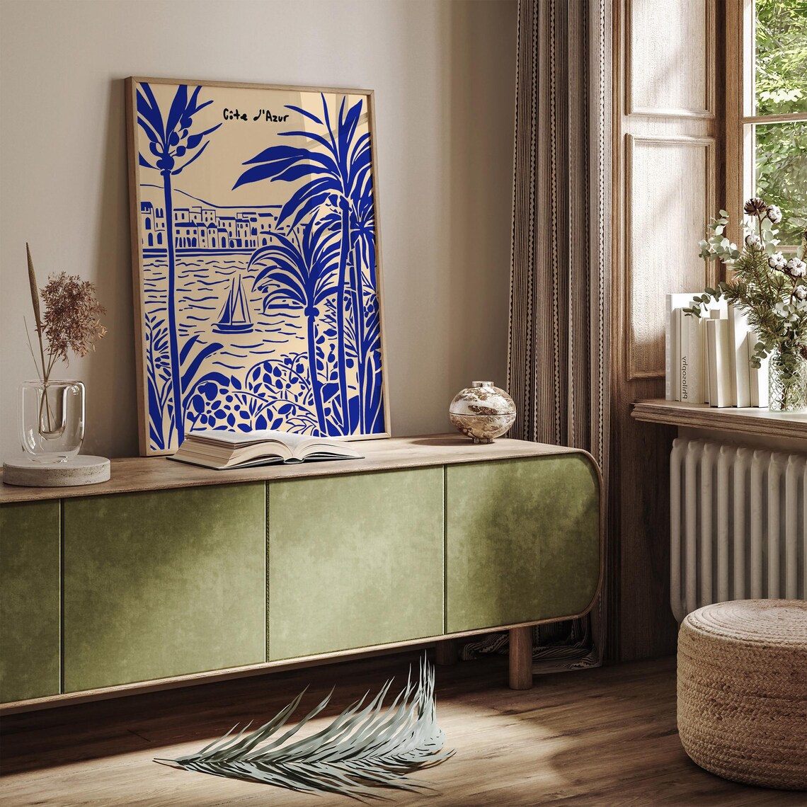 Côte d'Azur French Riviera Poster with Palms and Sailboat in Indigo - Image 4
