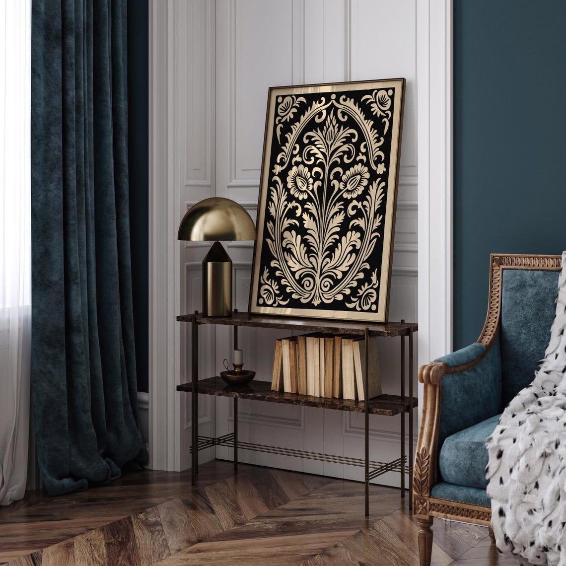 Black Art Nouveau Botanical Floral Elegant Decorative Wall Art - Image 3