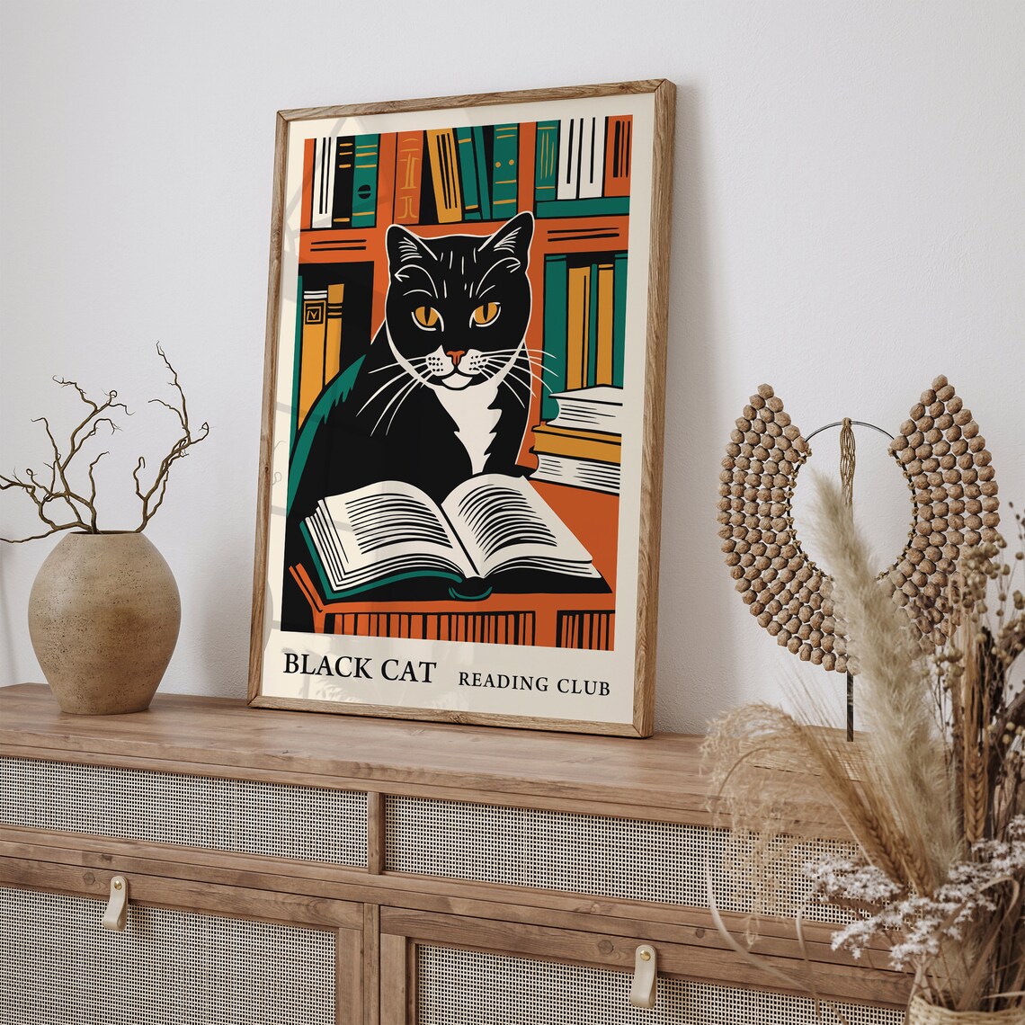 Retro Black Cat Reading Club Library Book Lover Vintage Poster - Image 4