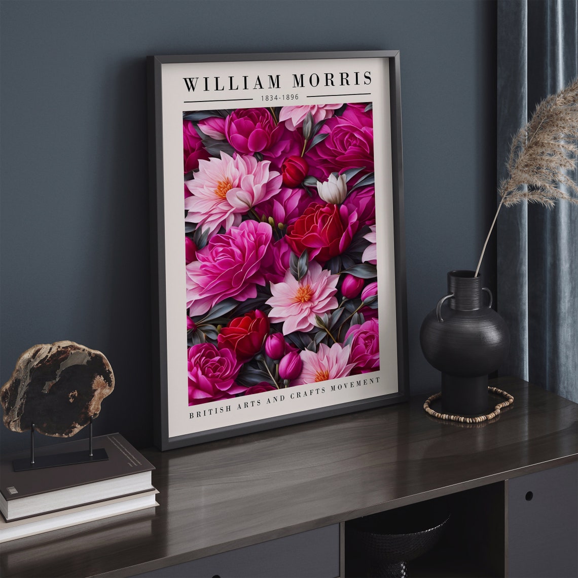William Morris 1834-1896 Magenta Floral Arts and Crafts Print - Image 2