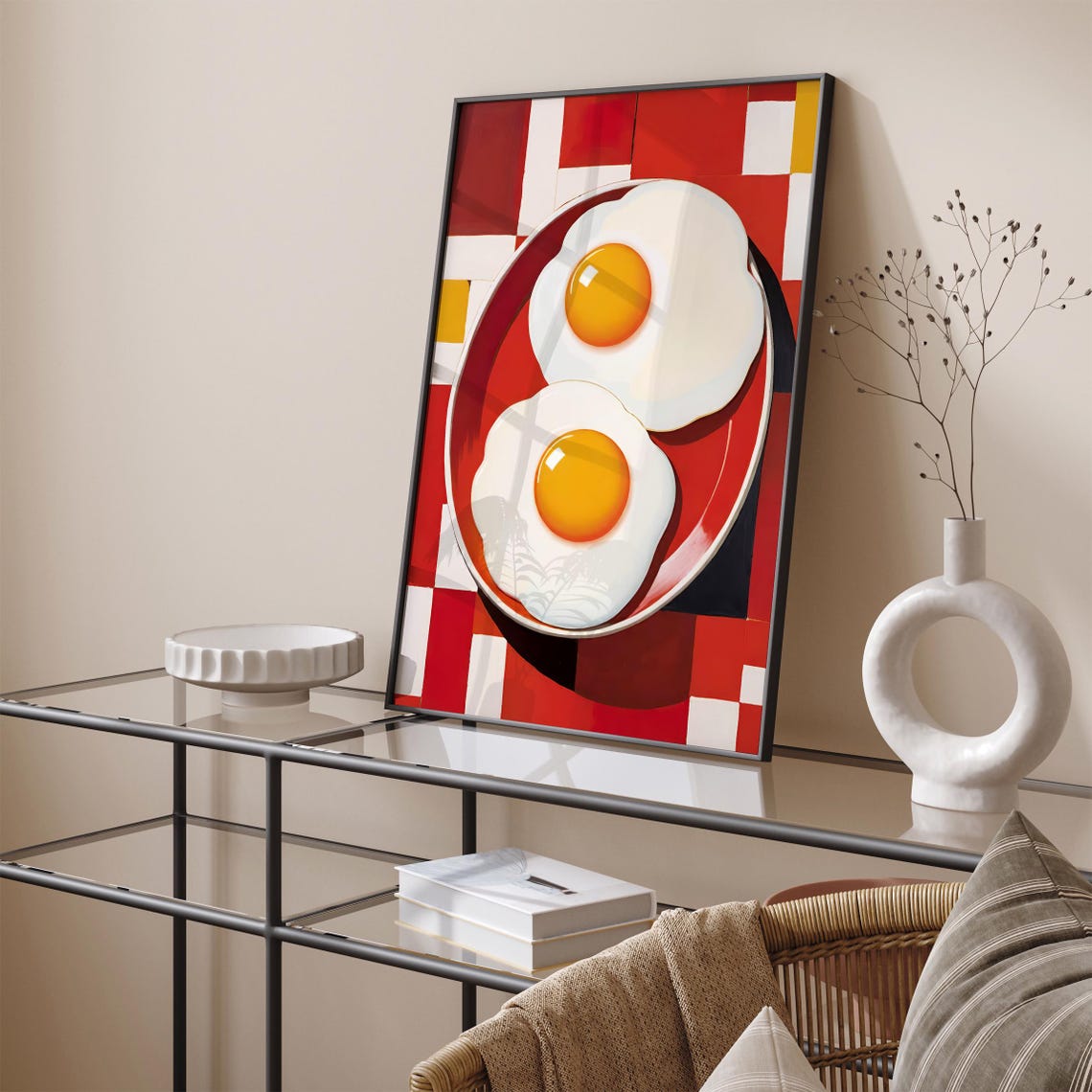 Retro Red Fried Eggs Breakfast Kitchen Food Illustration Poster - Image 3