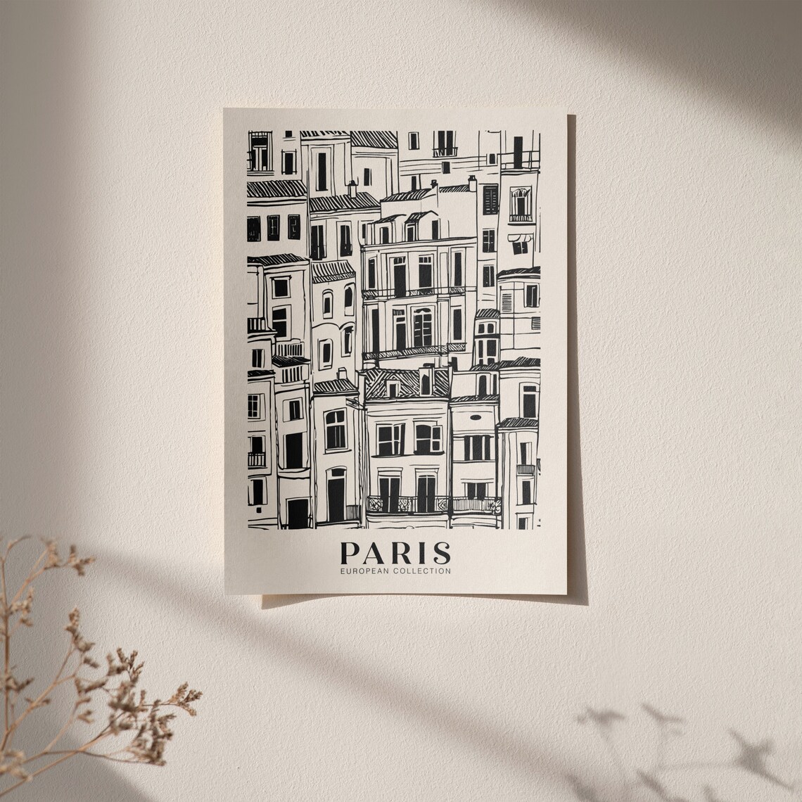 Paris European Collection Black Ink Building Sketch Travel Poster - Image 5