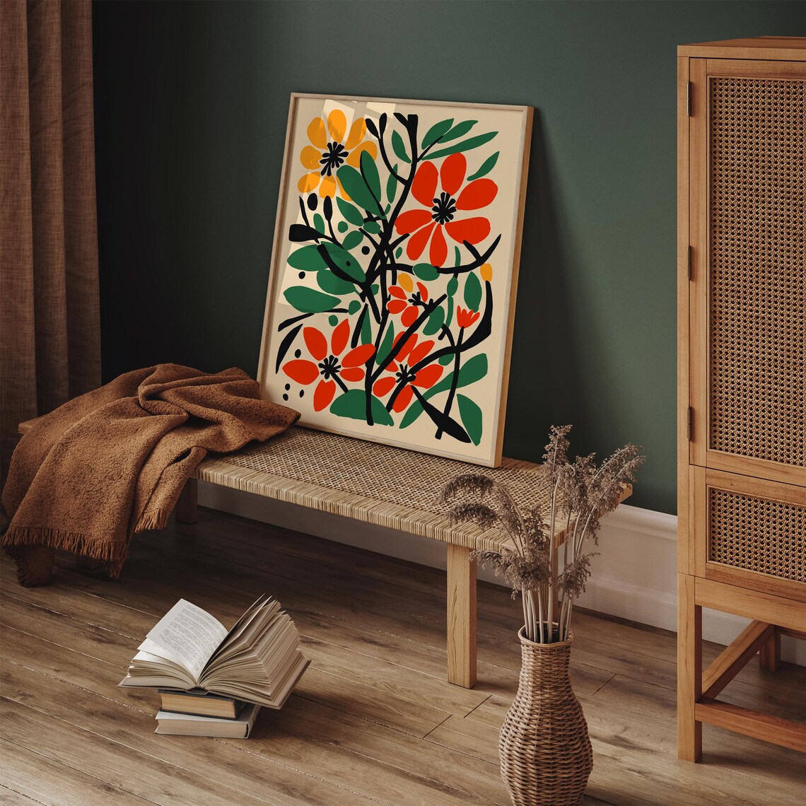 Bold Colorful Mid Century Floral Botanical Illustration Art Poster - Image 5