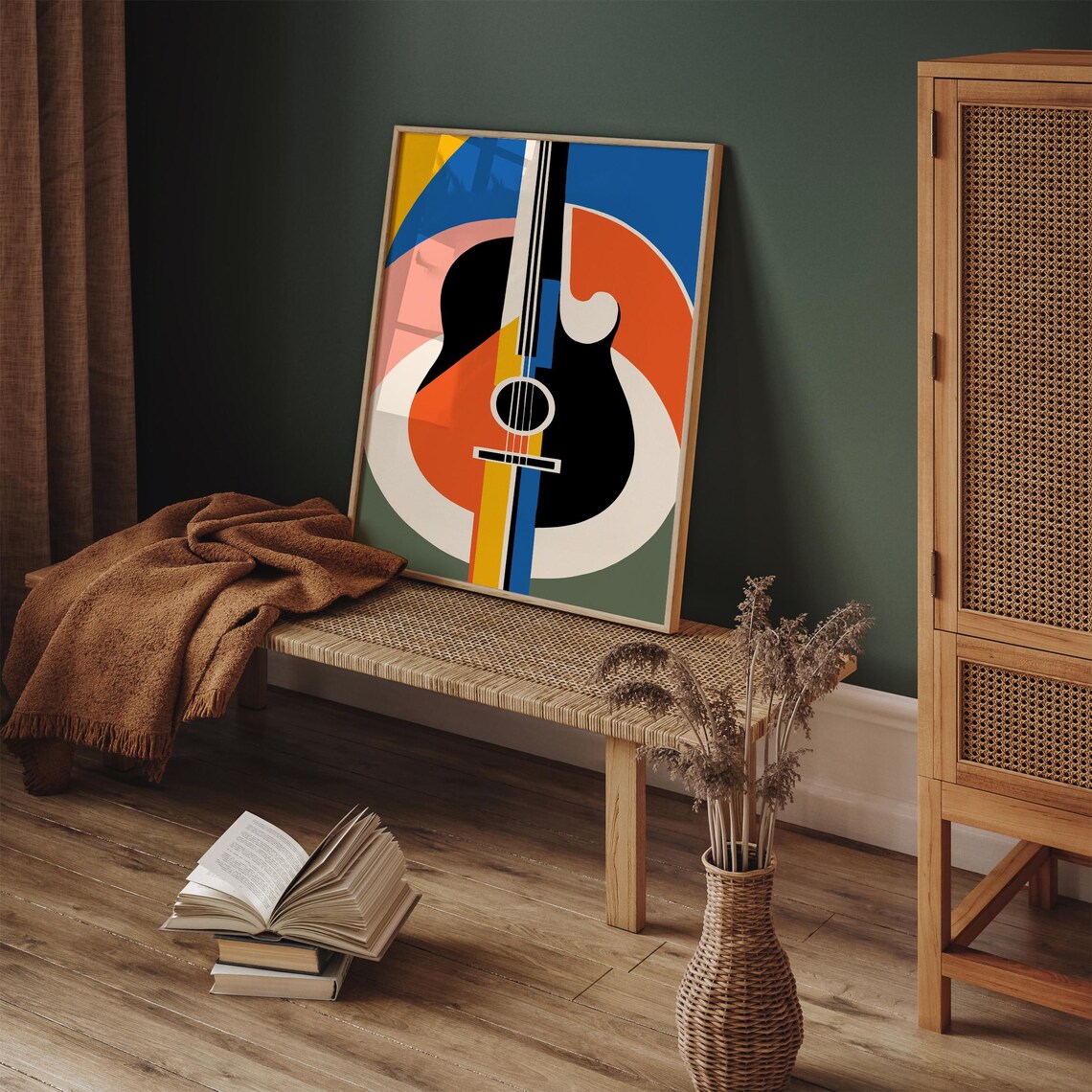 Mid Century Modern Abstract Acoustic Guitar Geometric Wall Decor Poster - Image 5