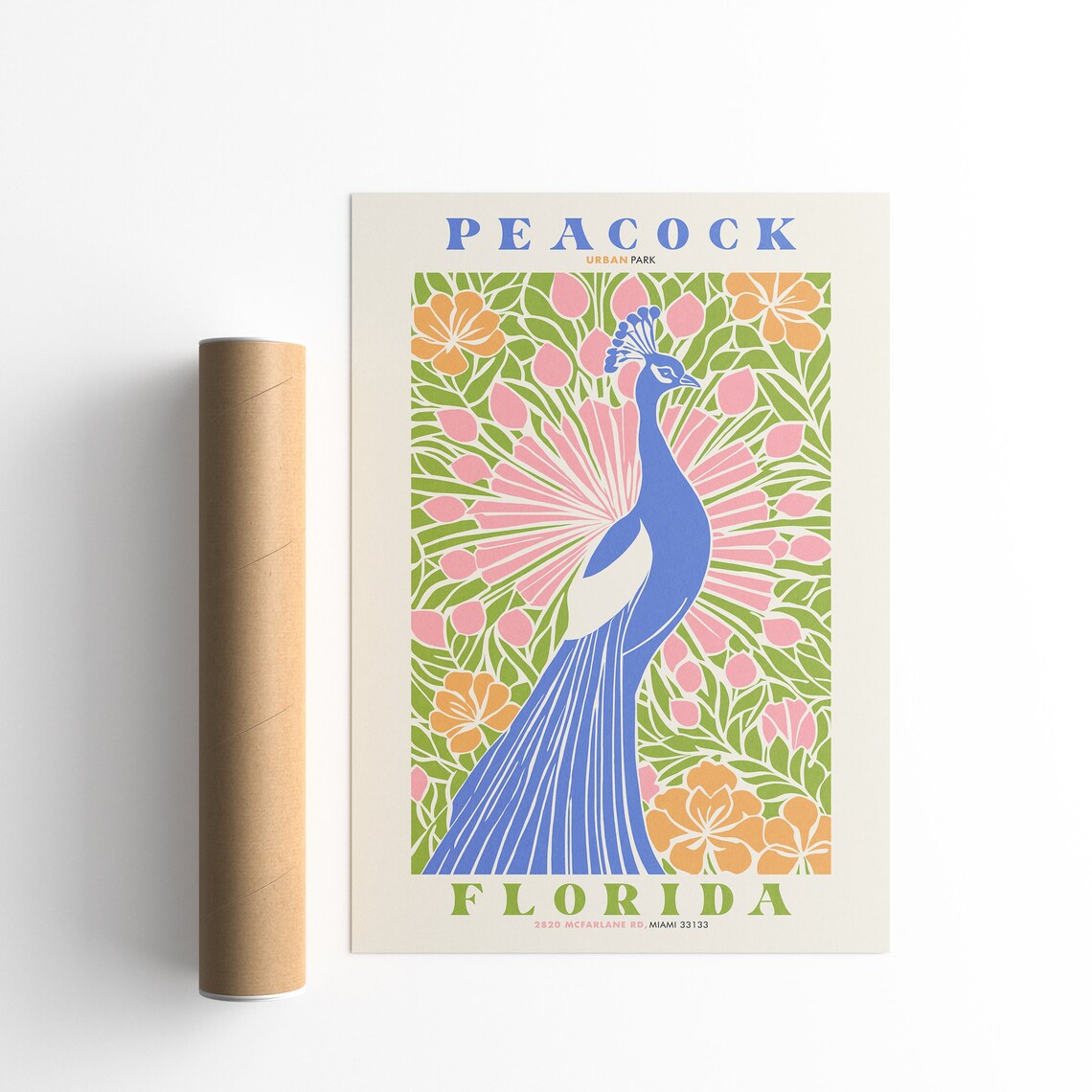 Peacock Urban Park Florida Art Nouveau Colorful Travel Poster - Image 5