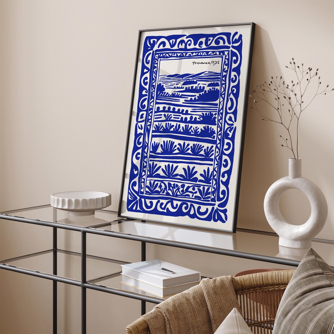 Provence 1975 Blue French Countryside Landscape Linocut Poster - Image 6