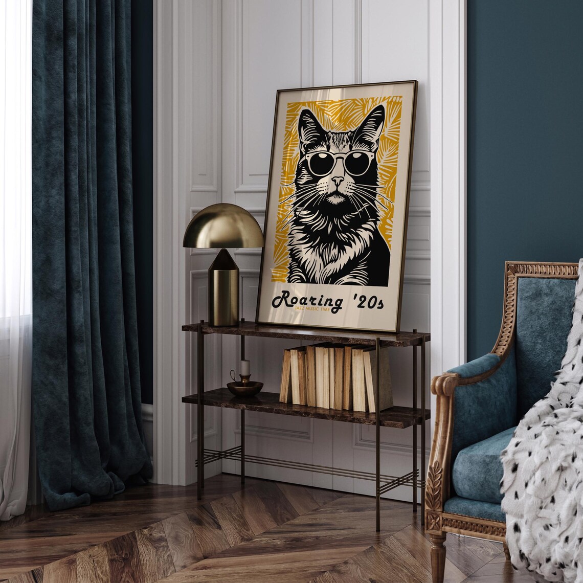 Roaring Twenties Jazz Music Time Cat Sunglasses Retro Art Poster - Image 3