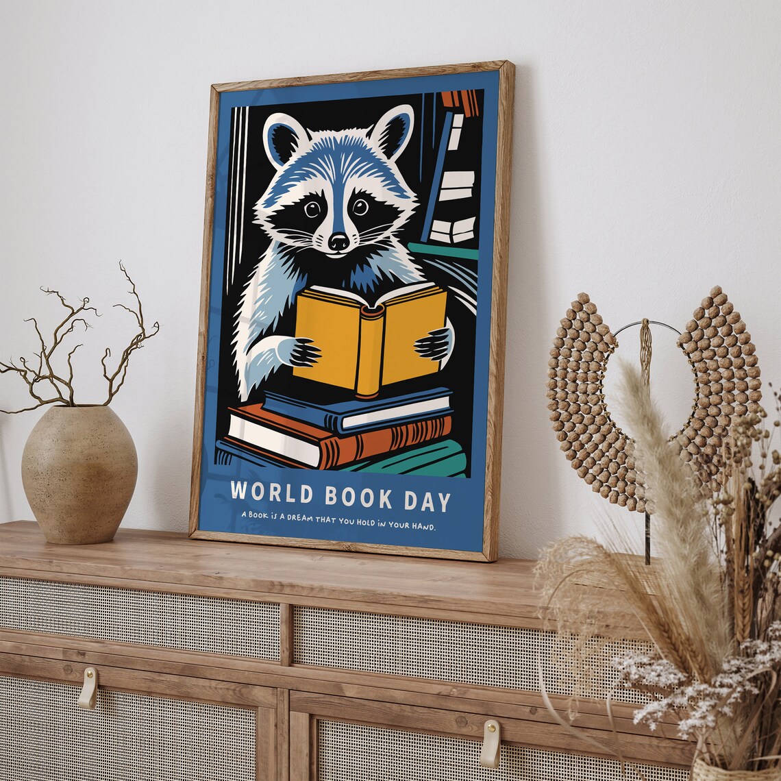 World Book Day Raccoon Reading Books Literary Quote Art Poster - Image 6