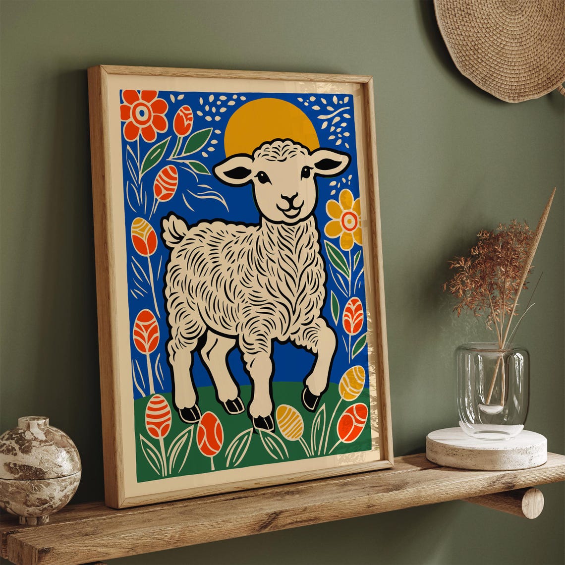 Folk Art Easter Lamb Poster With Colorful Eggs And Spring Flowers - Image 5