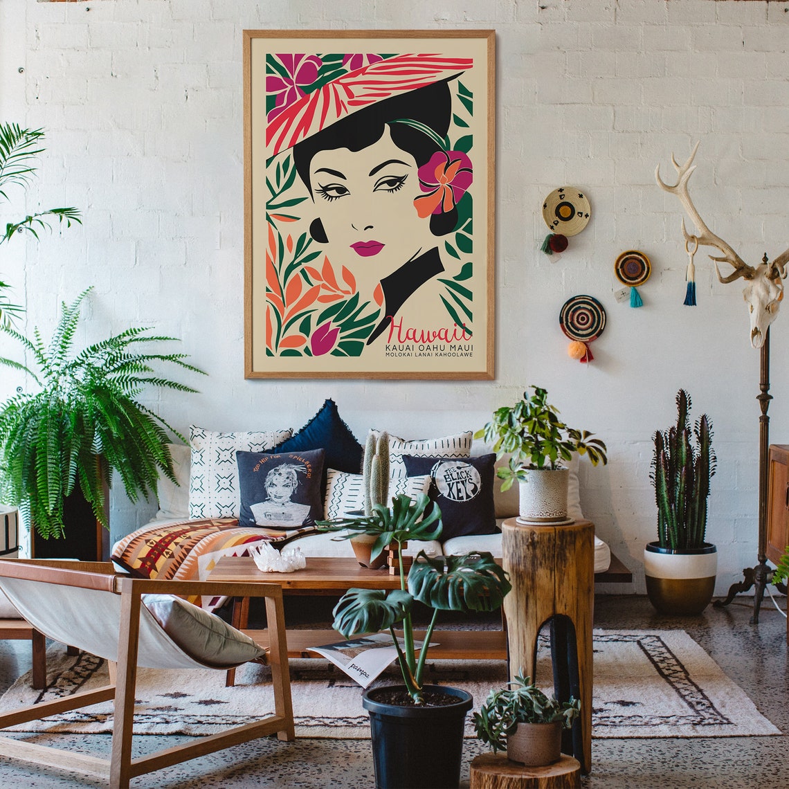 Hawaiian Girl Poster Fashion Wall Art Woman Portrait Retro Tropical Print Travel Poster Fashion Prints Wild Fever Studio Hawaii Print - Image 3