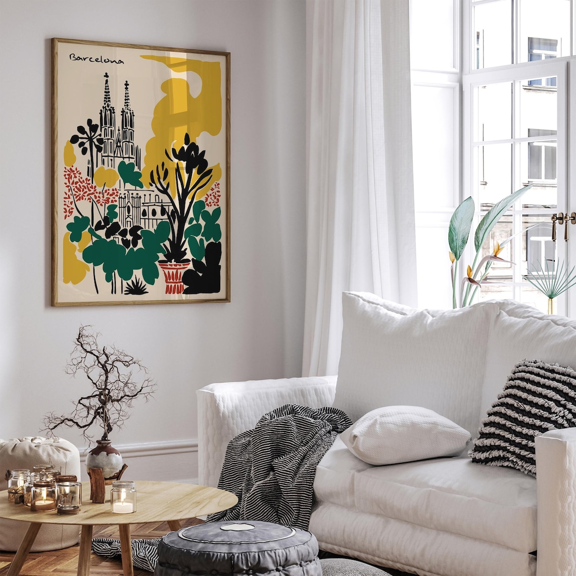 Barcelona Spain Cathedral Botanical Autumn Travel Art Poster - Image 3