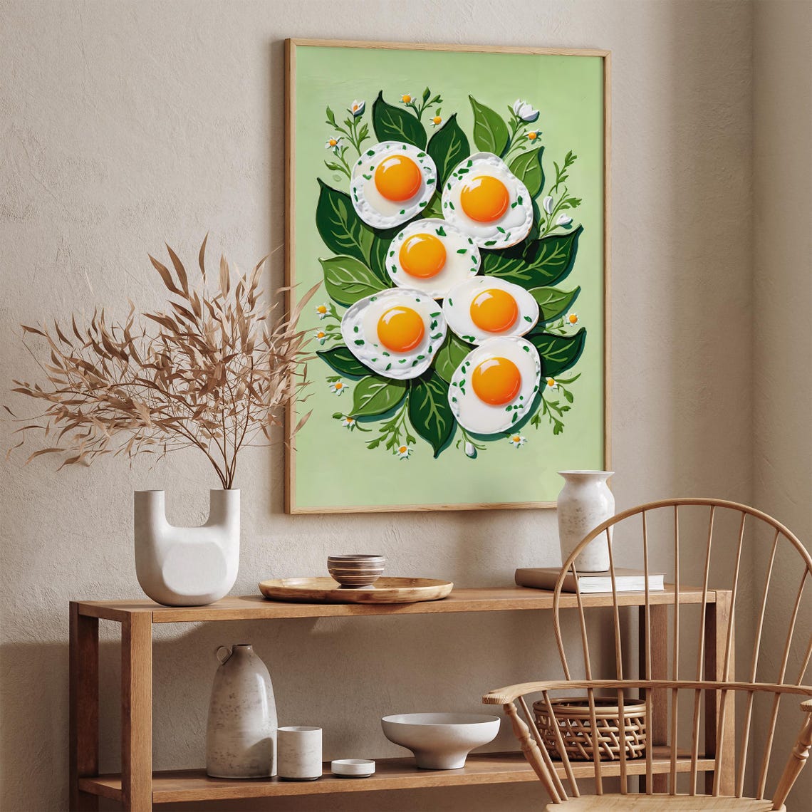 Fried Eggs with Herbs Garden Kitchen Breakfast Food Art Poster - Image 5