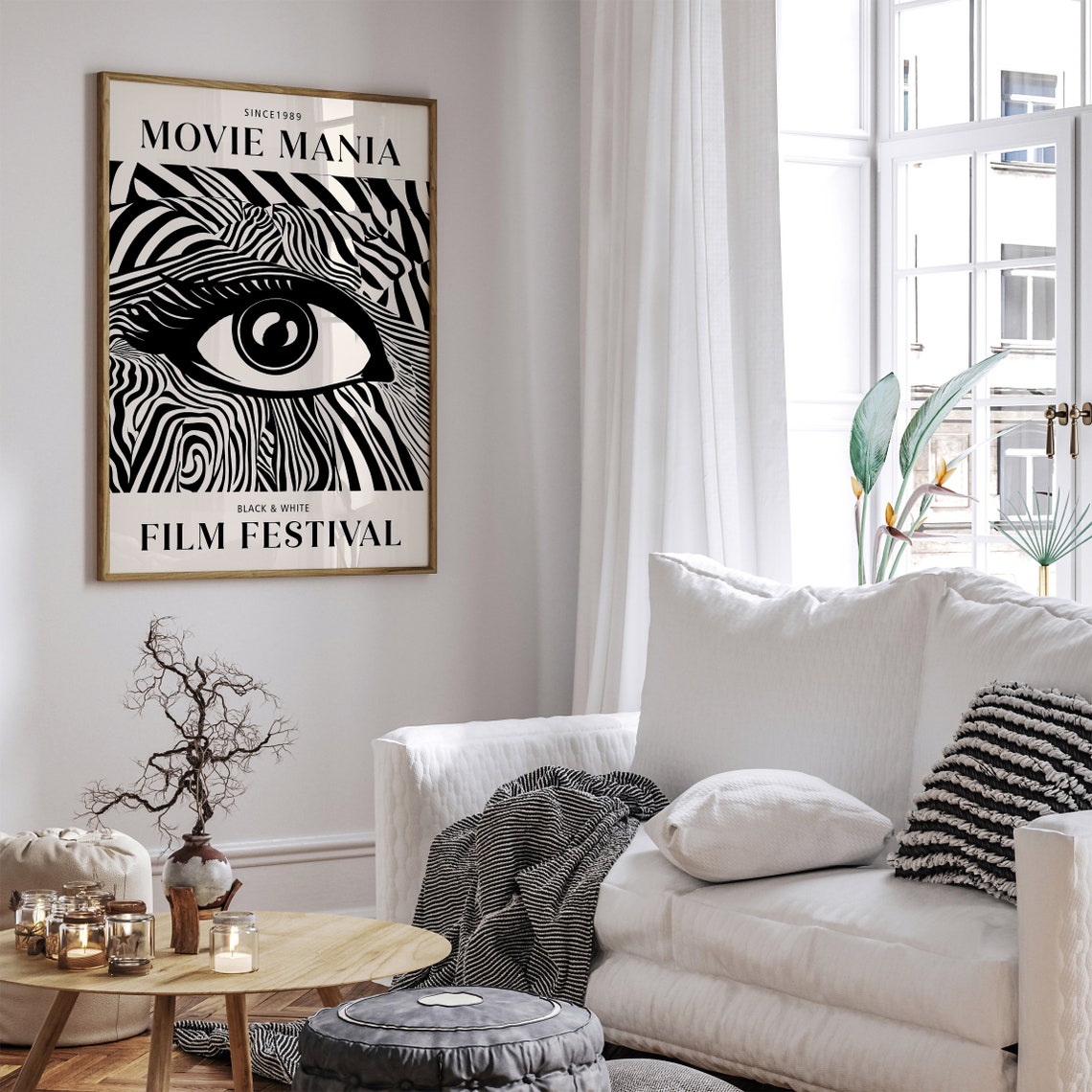 Black And White Film Festival Poster Eye Illustration Zebra Stripes Movie Wall Art Film Festival Movie Mania Movie Fans Modern Art - Image 4
