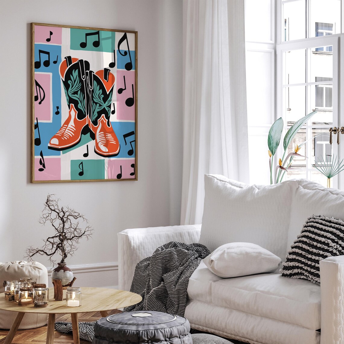 Colorful Cowboy Boots With Musical Notes Country Fun Retro Poster - Image 3