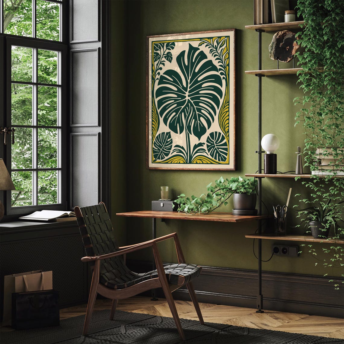 Deep Green Monstera Leaf Boho Tropical Botanical Decor Poster - Image 4