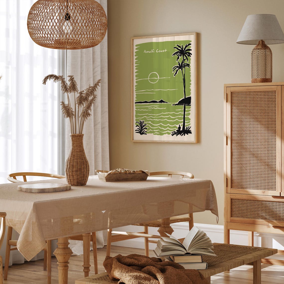 Amalfi Coast Sunset Palm Tree Beach Minimalist Travel Poster - Image 6