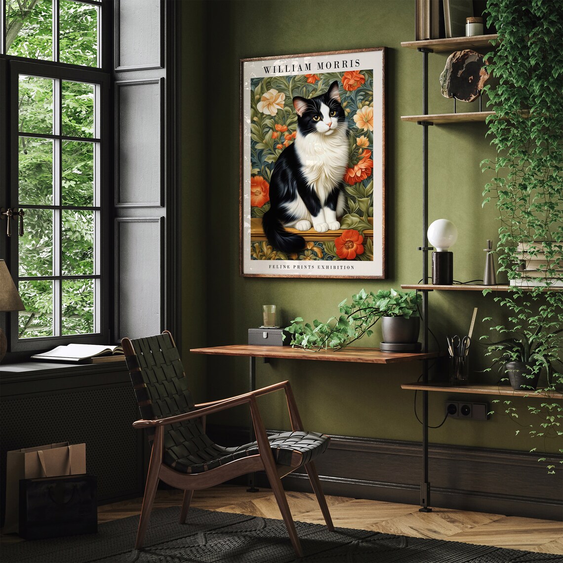 William Morris Feline Prints Exhibition Tuxedo Cat Art Poster - Image 3