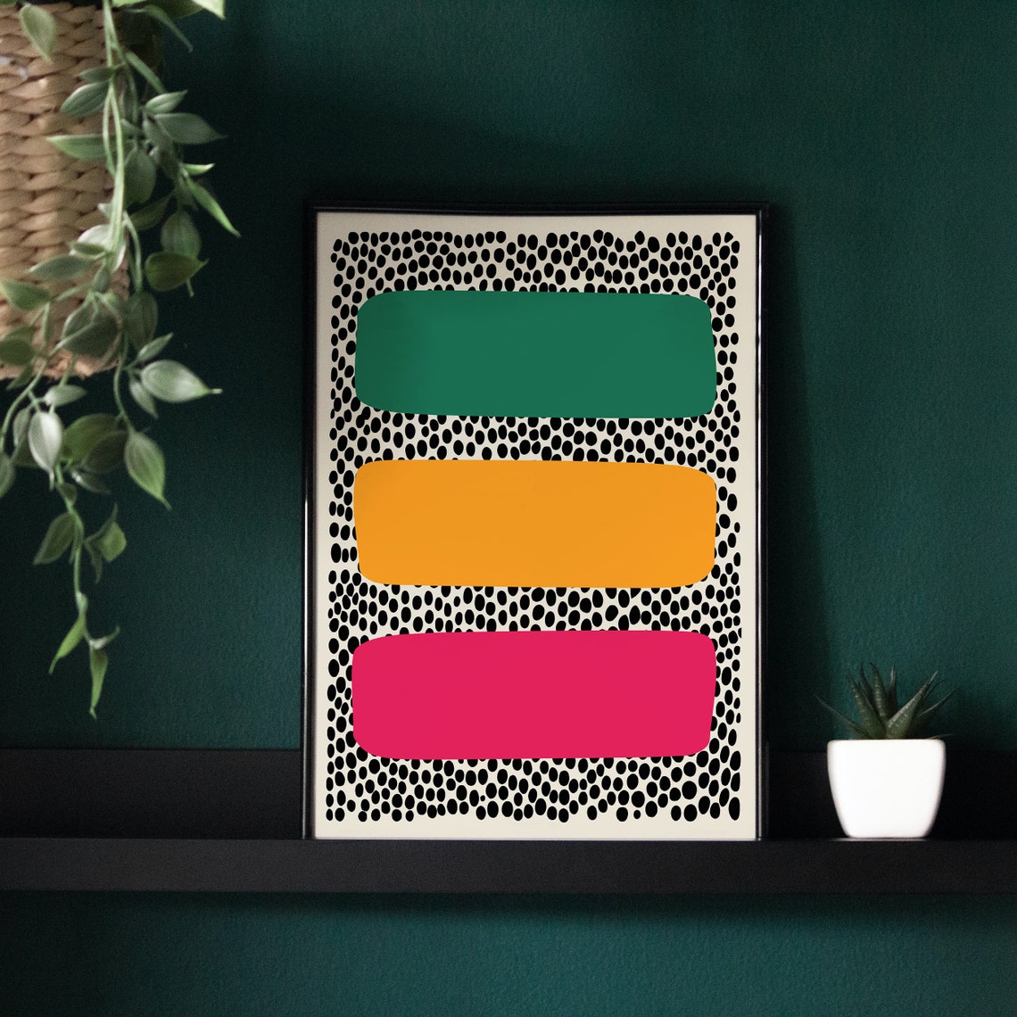 Mid Century Modern Abstract Color Blocks Dotted Pattern Art Print - Image 3