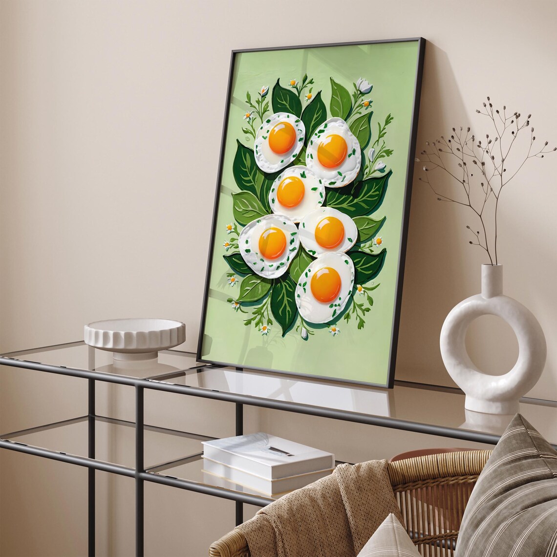 Fried Eggs with Herbs Garden Kitchen Breakfast Food Art Poster - Image 6