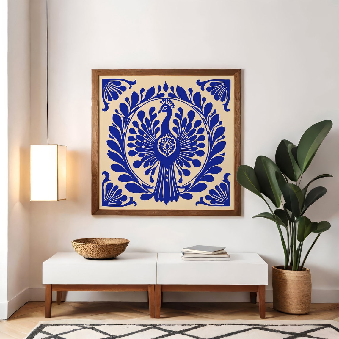 Blue Peacock Mandala Tile Pattern Ornamental Bird Art Poster - Image 5