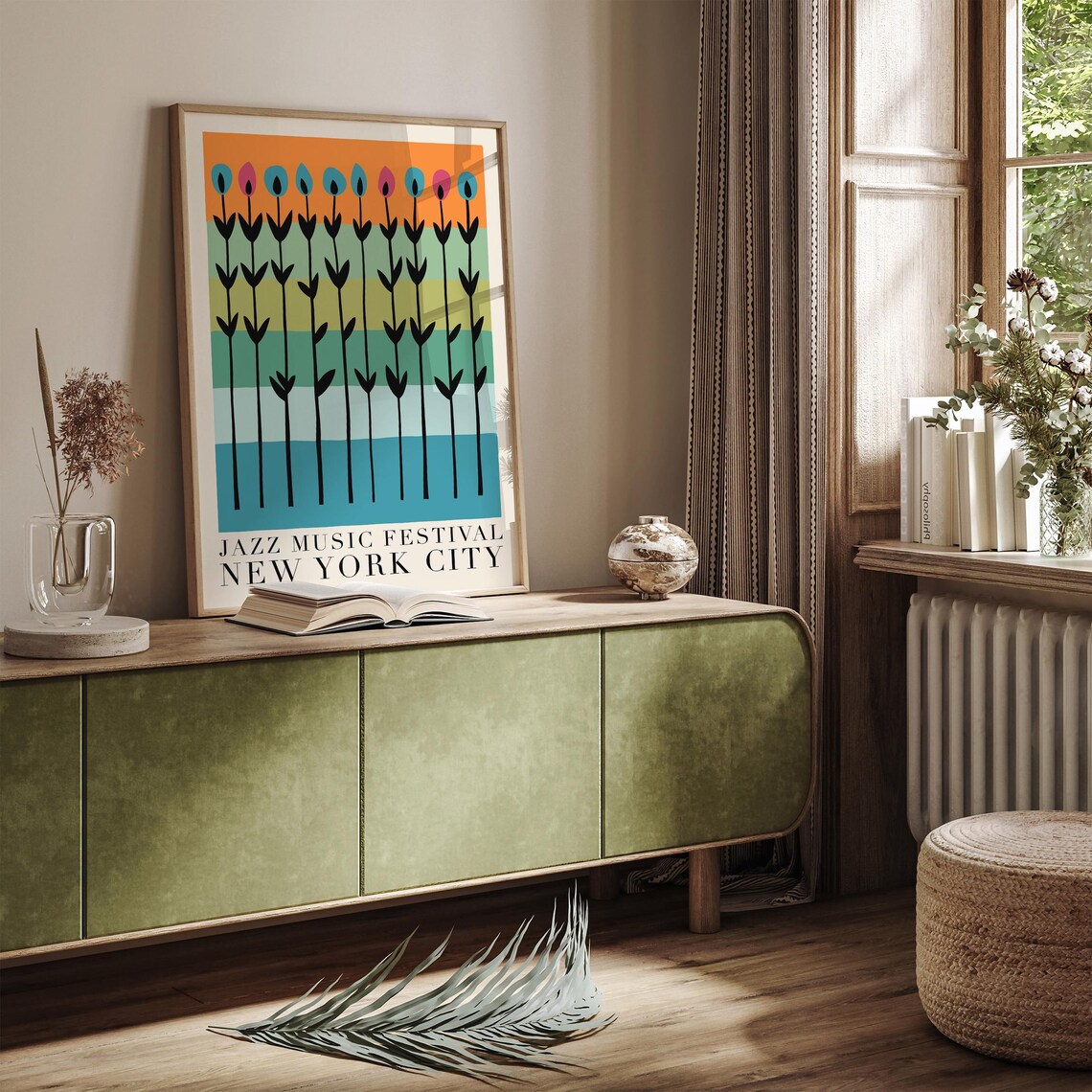 Jazz Music Festival New York City Tall Flowers Striped Poster - Image 4