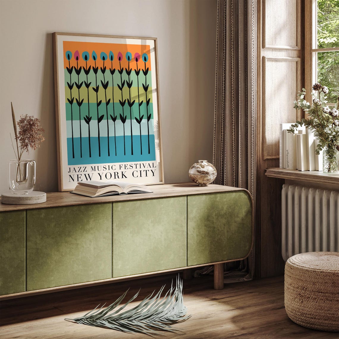 Modern Jazz Music Festival Poster New York City Wall Art Retro Floral Design Music Lovers Gift Vibrant Home Decor Nyc Central Park Art - Image 4