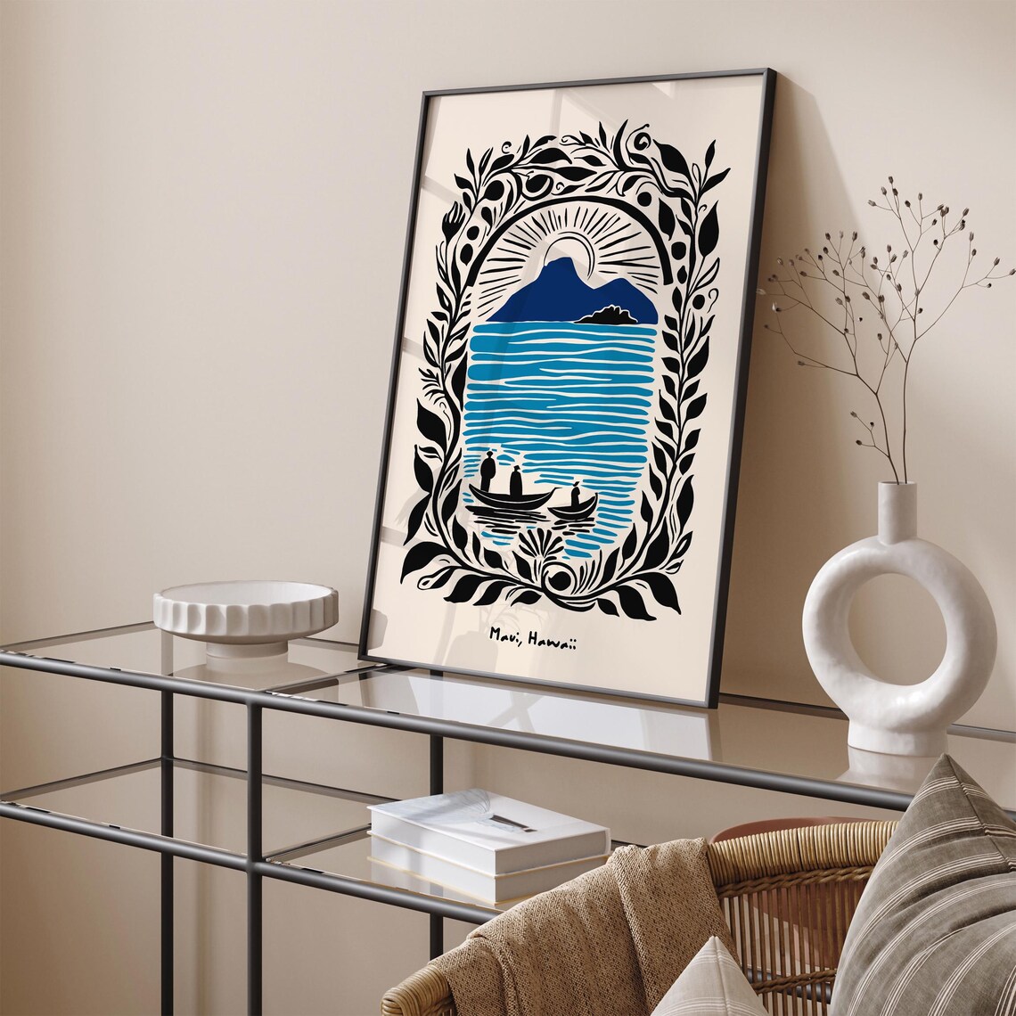 Maui Hawaii Sunset Canoes Ocean Tropical Island Travel Poster - Image 4