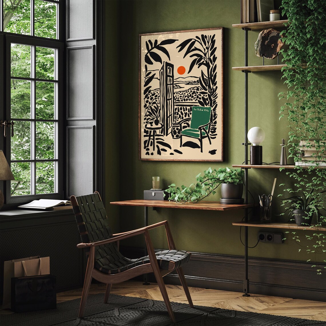 La Dolce Vita Italian Terrace Green Chair Sunset View Decor Poster - Image 2