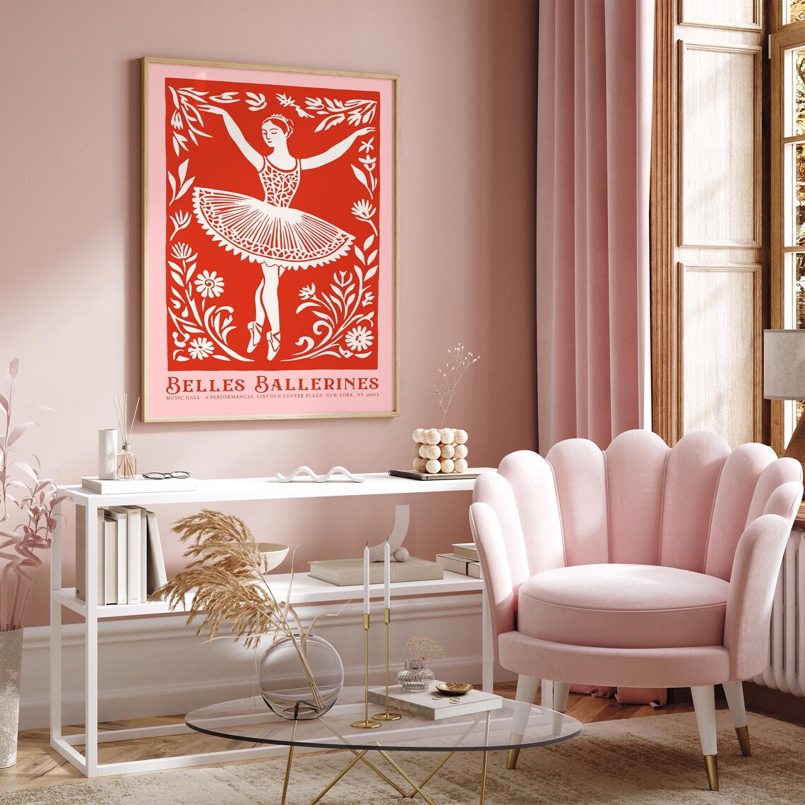 Belles Ballerines Red Poster with Vintage Ballet Dancer Cutout - Image 6