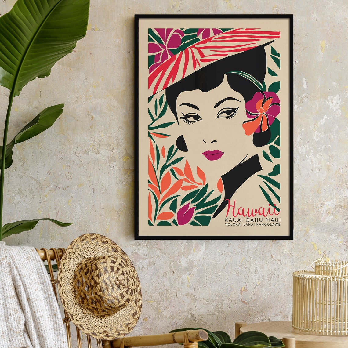 Hawaiian Girl Poster Fashion Wall Art Woman Portrait Retro Tropical Print Travel Poster Fashion Prints Wild Fever Studio Hawaii Print - Image 2