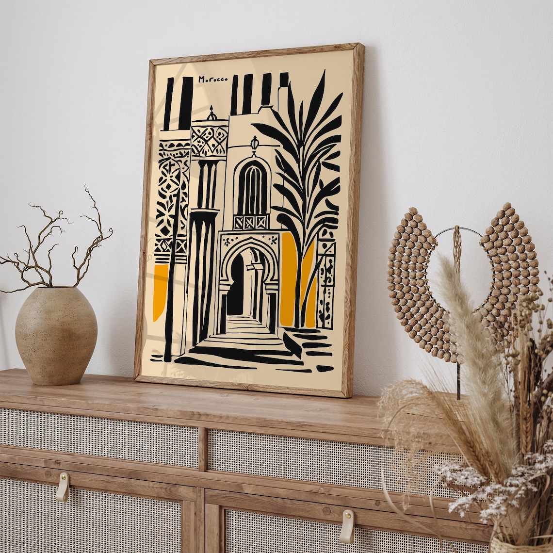 Morocco Minimalist Black Ink Archway Courtyard Travel Poster - Image 2