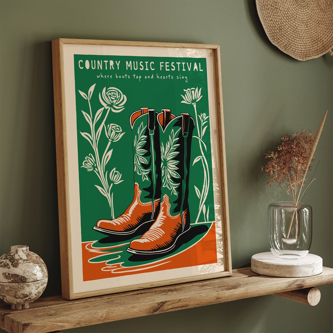 Country Music Festival Cowboy Boots Retro Western Art Poster - Image 5