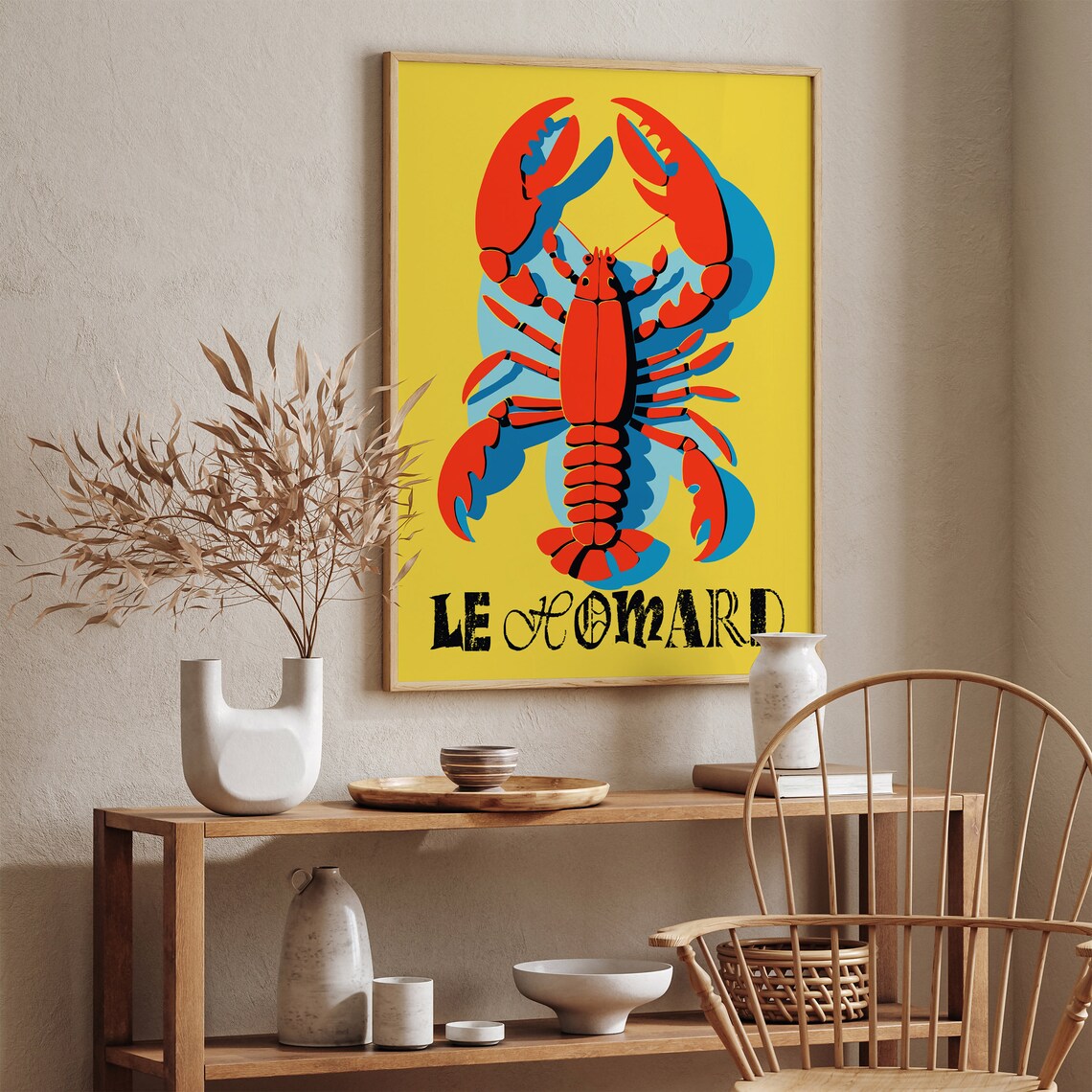 Le Homard Retro Lobster Pop Art Poster with Bold Red and Yellow - Image 2
