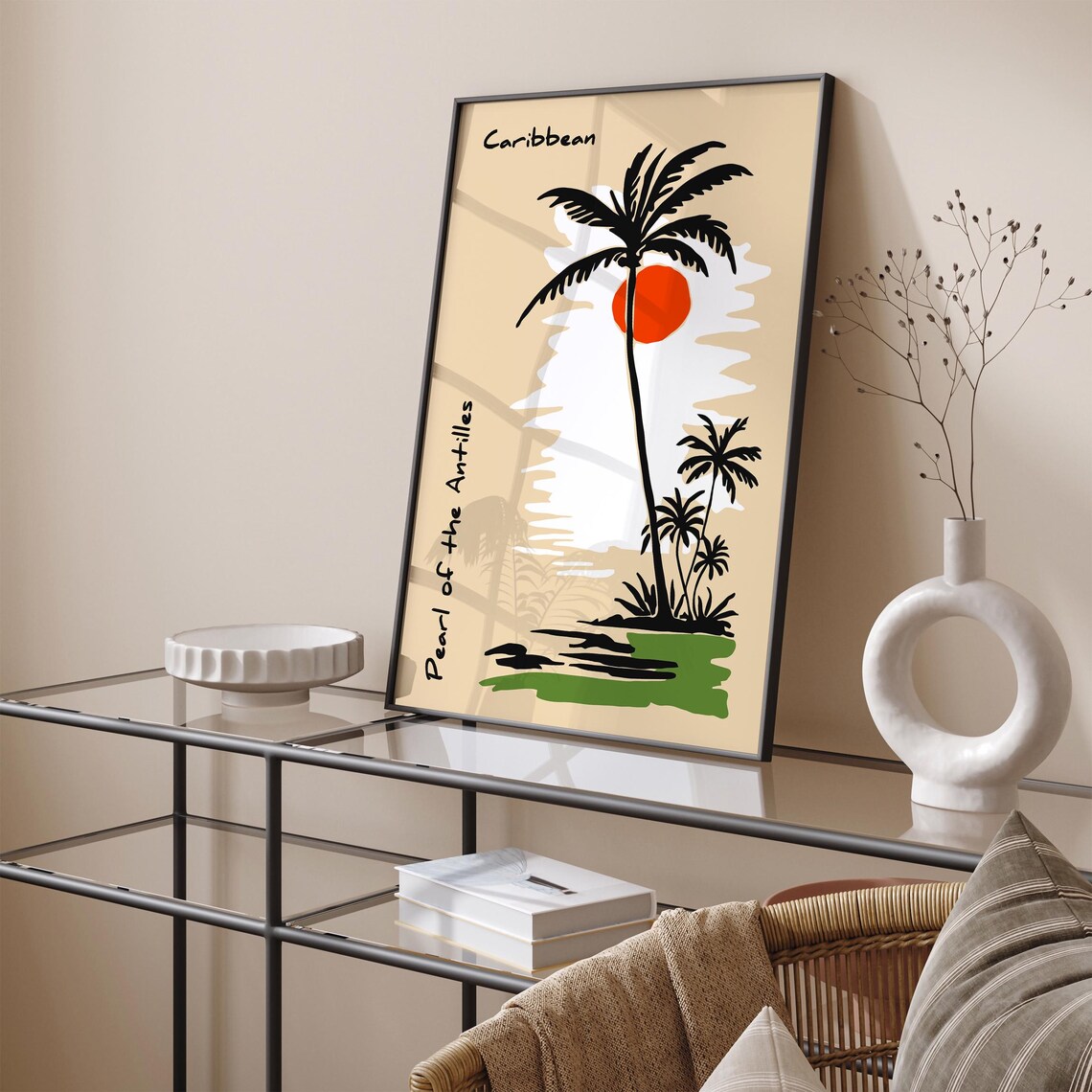 Caribbean Pearl of the Antilles Palm Sunset Vintage Travel Poster - Image 3
