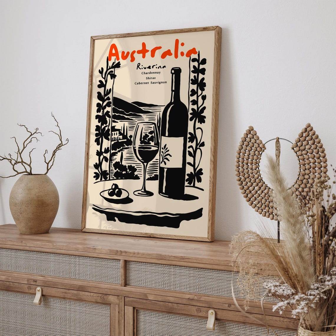 Australia Riverina Wine Region Bottle Glass Vineyard Art Poster - Image 3