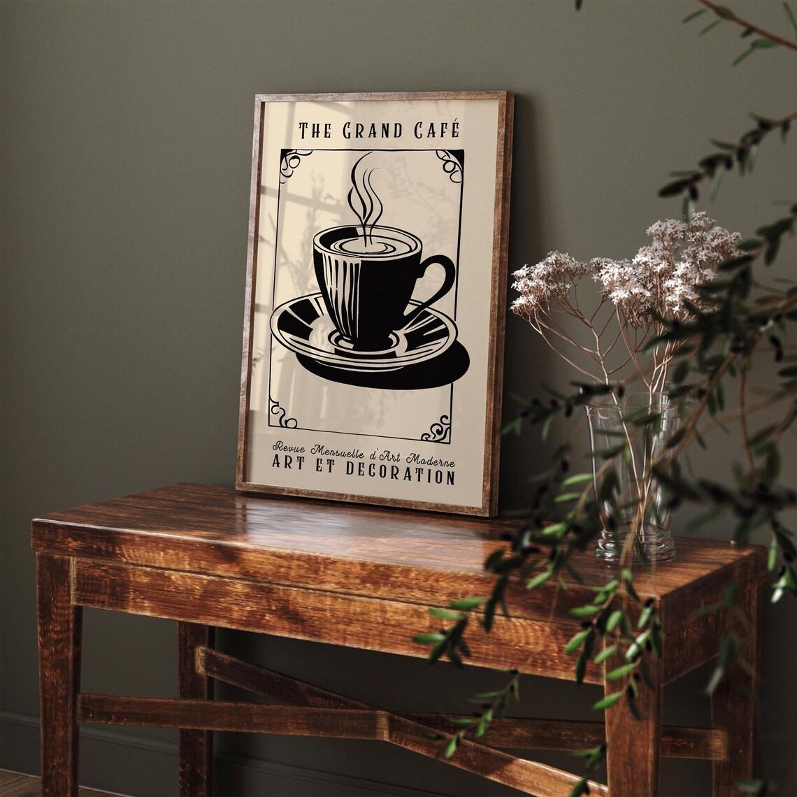 The Grand Cafe Art Deco Coffee Cup Beige Black Vintage Style Poster - Image 3